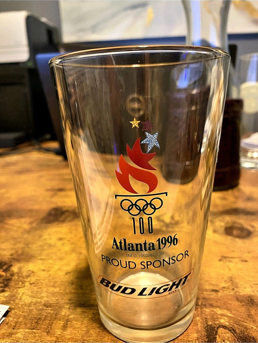 Bud Light Atlanta 1996 Olympics Proud Sponsor Glass